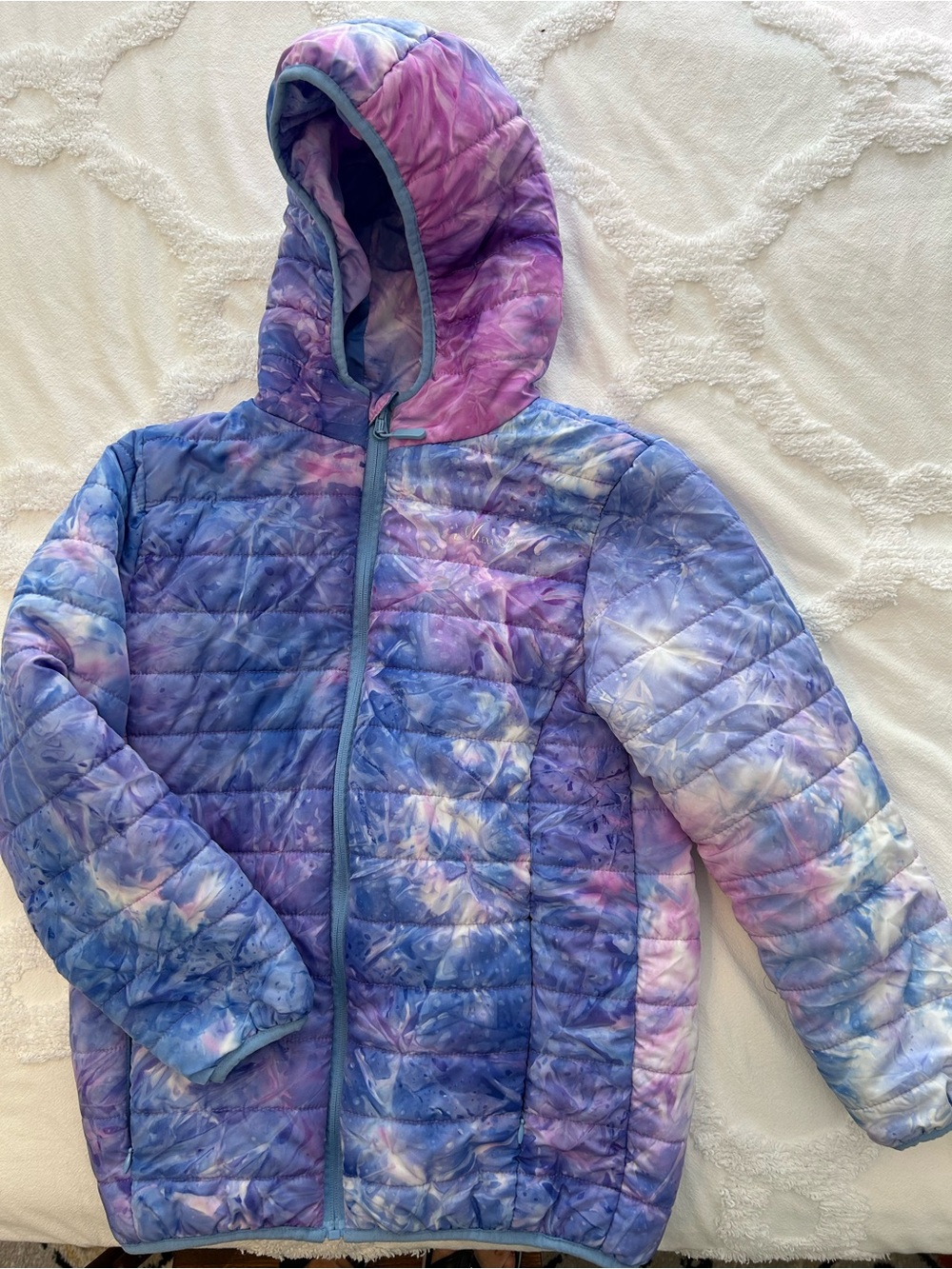 Girls' Purple & Blue Tie-Dye Hooded Puffer Jacket